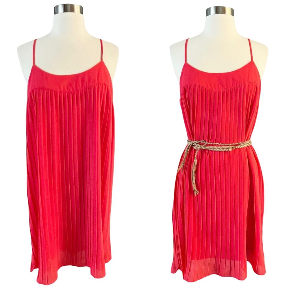 TAROO SHE & SKY Coral Pink Dress Pleated Sleeveless Trendy Silk Medium EUC